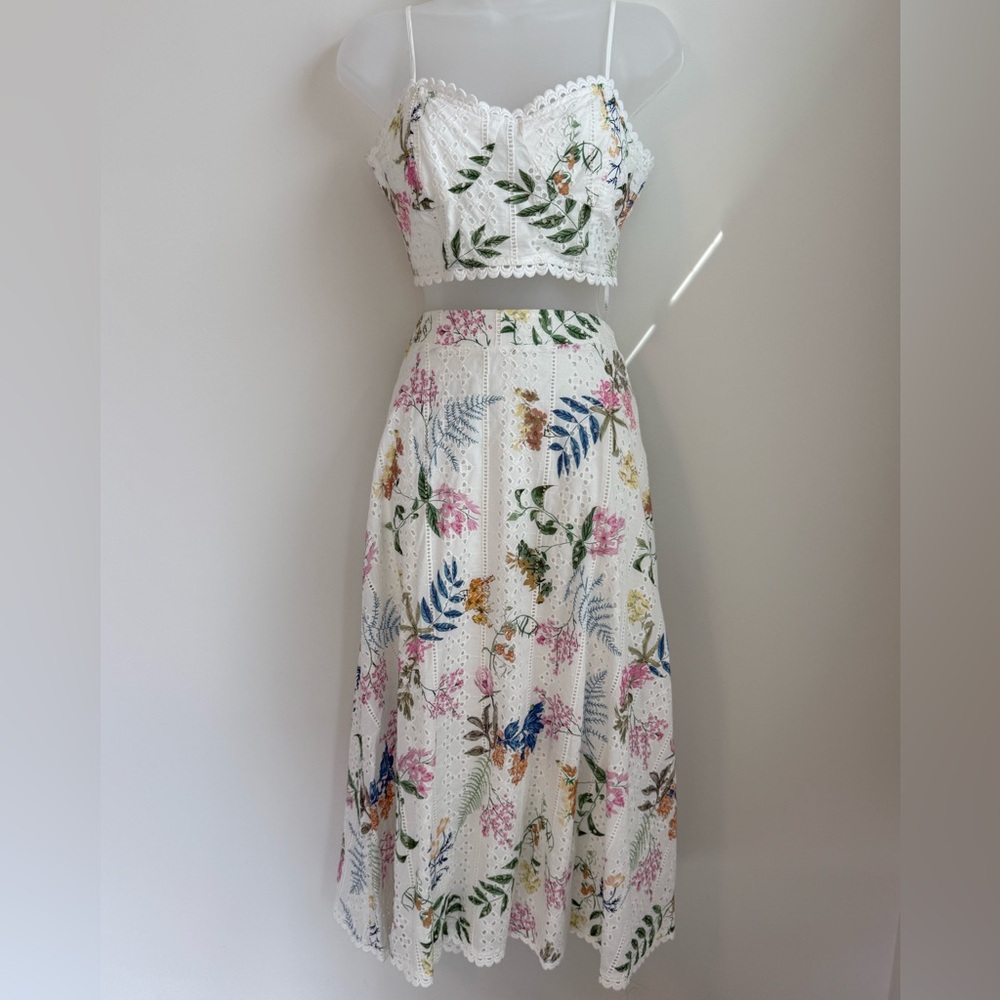 Lulus S Floral Two-Piece Set with Lace Trim
